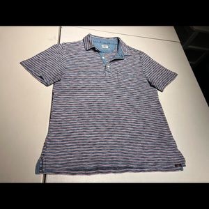 Faherty Polo Shirt Blue Pink Striped Long Sleeve Cotton Men's Size Medium